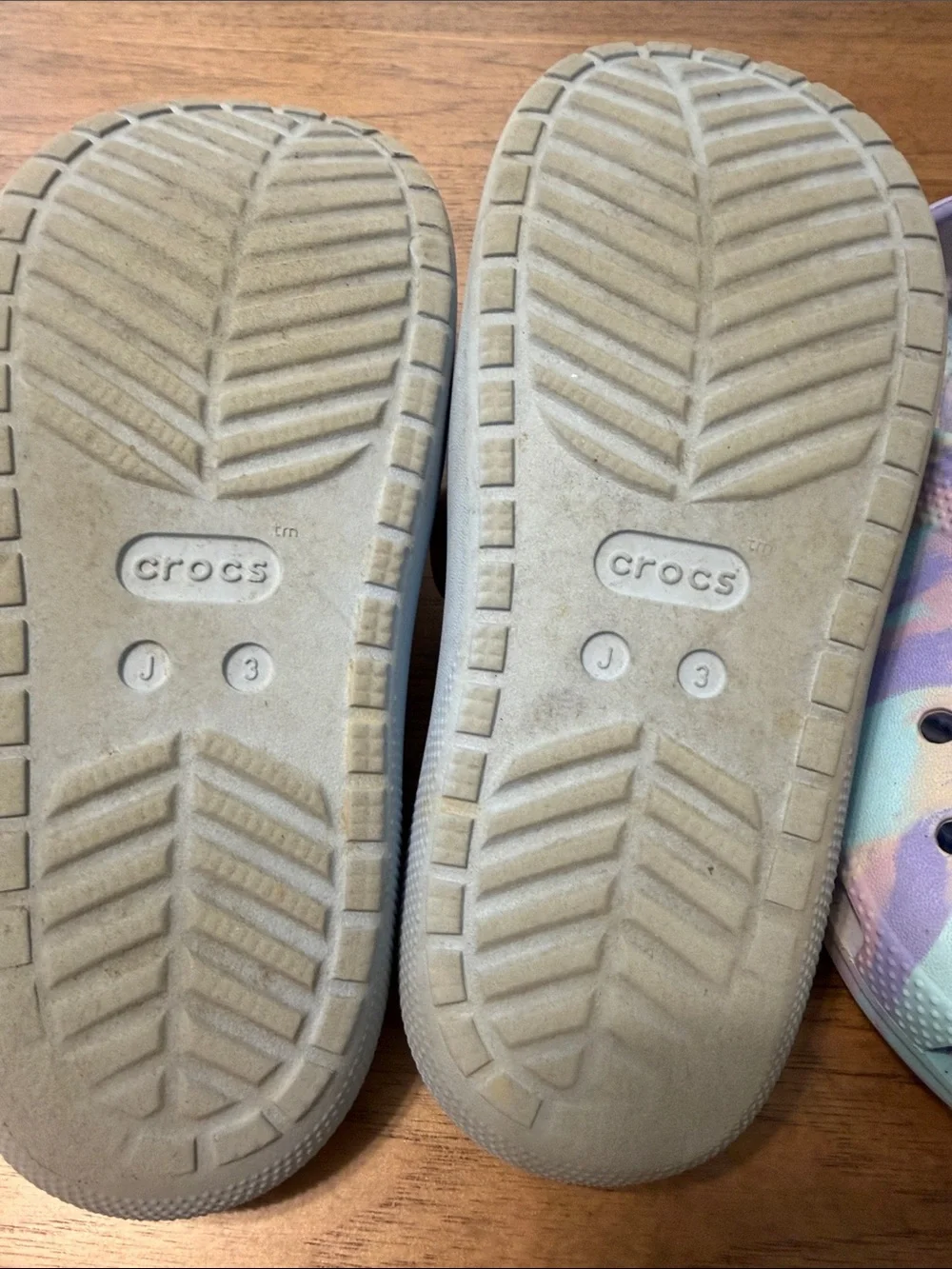 CROCS Kids Light Blue Slide Sandals with Purple Tie-Dye Clogs